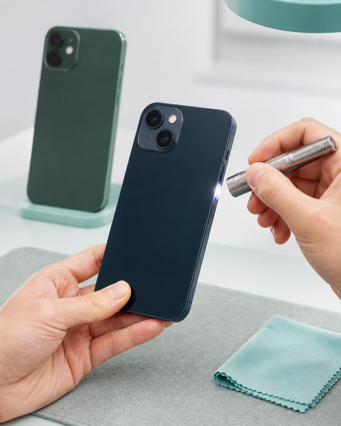 Inspeção visual de um smartphone para avaliação de troca
